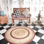 Natural Jute & Maroon Braided Round area rug | Craftindo