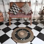 Boho Braided Concentric Circles Jute & Black Round Rug | Craftindo