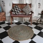 Braided Coiled Natural Jute & Muted Teal Round Rug | Craftindo