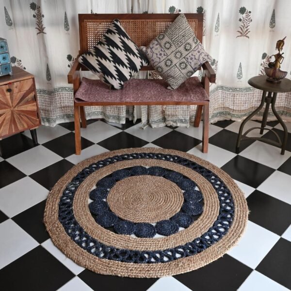 Blue Area Rugs Round Jute | Craftindo
