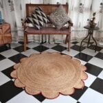 Handwoven Spiral Braided Scalloped Red Edge Jute Round Area Rug | Craftindo