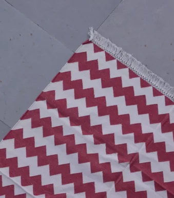 reversible muted berry red cotton rug handmade Jodhpur