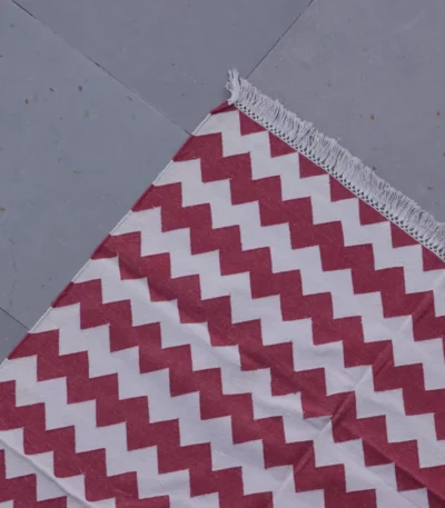 reversible muted berry red cotton rug handmade Jodhpur