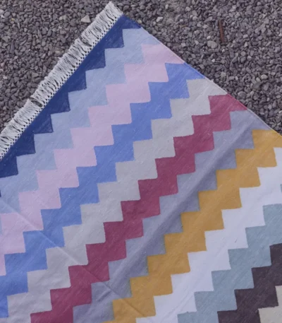multi-color cotton dhurrie rug flatweave texture