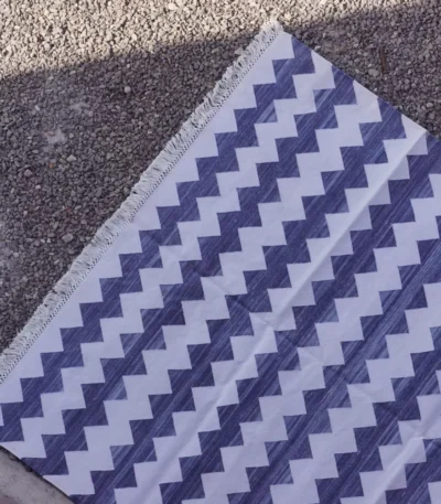 dusty blue cotton dhurrie rug flatweave texture