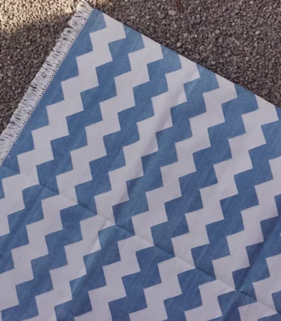 light blue cotton dhurrie rug flatweave texture