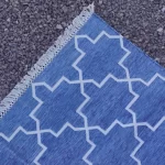 reversible muted blue cotton rug handmade Jodhpur