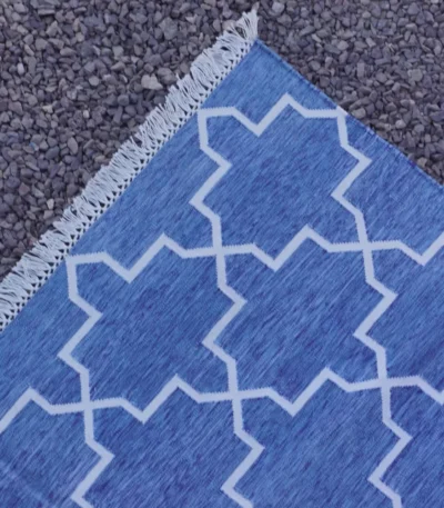 reversible muted blue cotton rug handmade Jodhpur