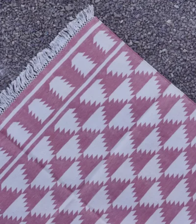 muted rose cotton dhurrie rug flatweave texture