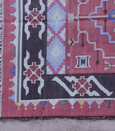 reversible muted reddish-pink cotton rug handmade Jodhpur