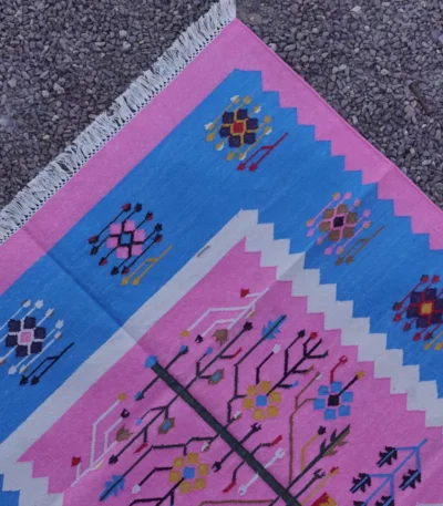 pink cotton dhurrie rug flatweave texture