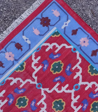 red cotton dhurrie rug flatweave texture