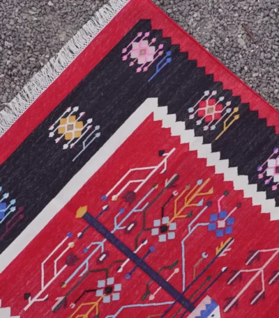 red cotton dhurrie rug flatweave texture