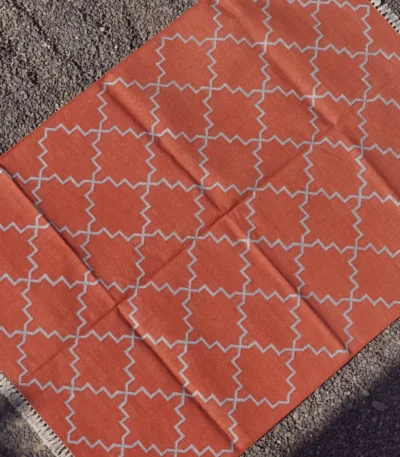reversible burnt orange cotton rug handmade Jodhpur