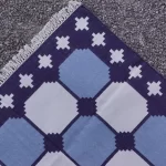 dark blue cotton dhurrie rug flatweave texture