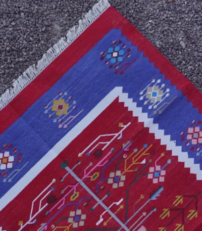 red cotton dhurrie rug flatweave texture
