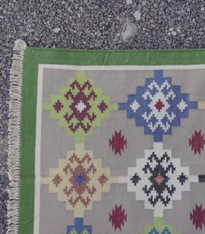 light grey cotton dhurrie rug flatweave texture