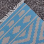 reversible sky blue cotton rug handmade Jodhpur