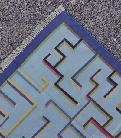 light blue cotton dhurrie rug flatweave texture
