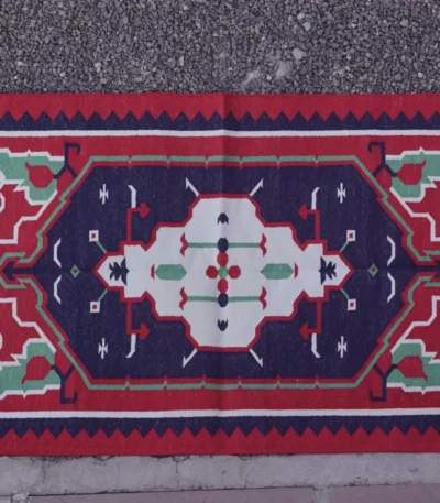 red cotton dhurrie rug flatweave texture