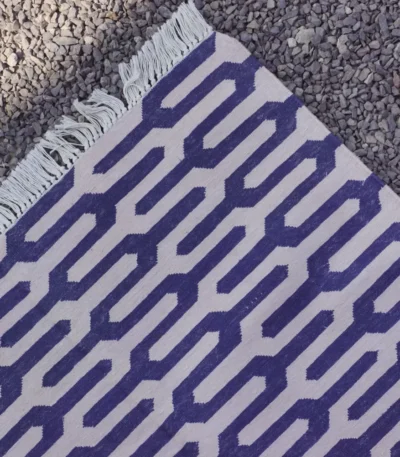 deep blue cotton dhurrie rug flatweave texture