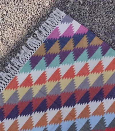 multi-color cotton dhurrie rug flatweave texture