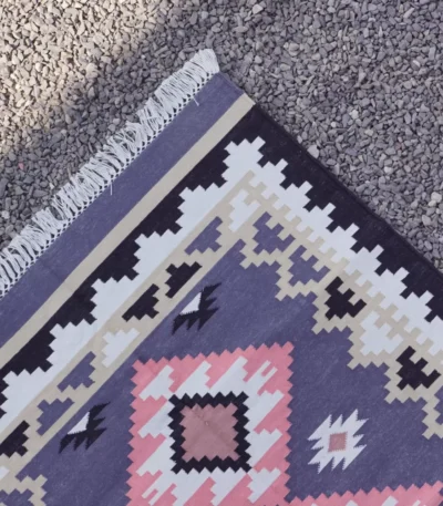 muted purple cotton dhurrie rug flatweave texture