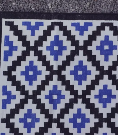 blue cotton dhurrie rug flatweave texture