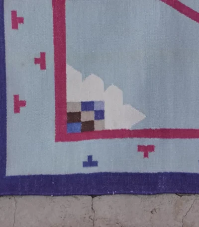 light blue cotton dhurrie rug flatweave texture