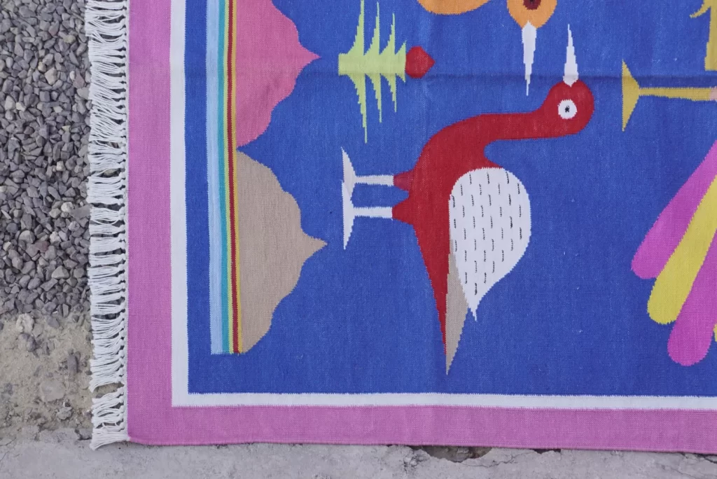 blue cotton dhurrie rug flatweave texture