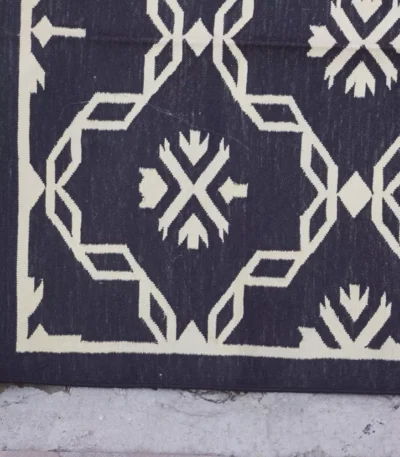 charcoal grey cotton dhurrie rug flatweave texture