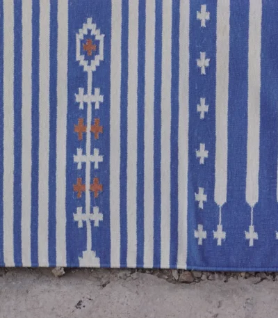 blue cotton dhurrie rug flatweave texture