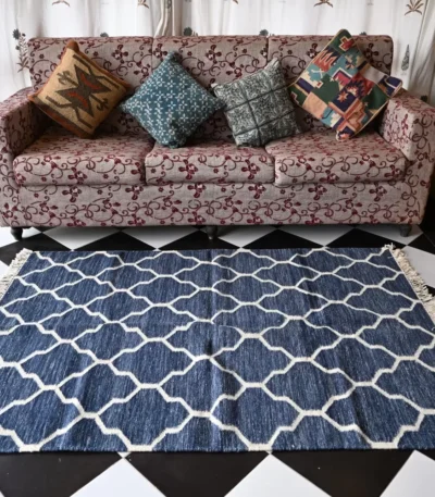 denim blue wool dhurrie rug flatweave texture