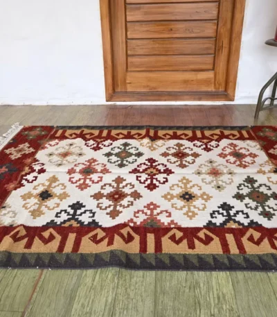 ivory wool dhurrie rug flatweave texture