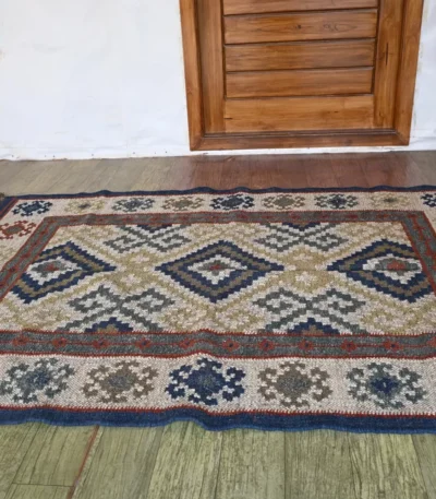 blue wool dhurrie rug flatweave texture