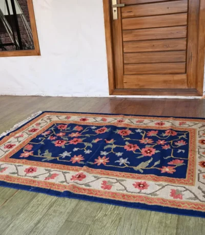 reversible blue wool rug handmade Jodhpur