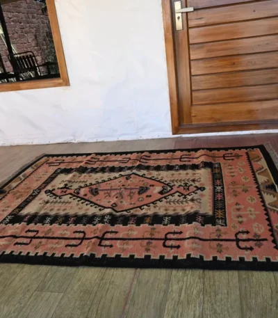 reversible muted coral pink wool rug handmade Jodhpur