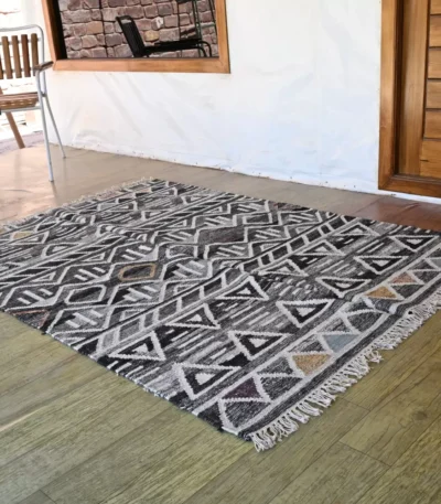 reversible gray wool rug handmade Jodhpur