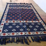 navy blue wool dhurrie rug flatweave texture
