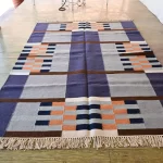 deep blue wool dhurrie rug flatweave texture
