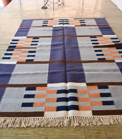 deep blue wool dhurrie rug flatweave texture