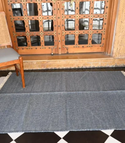 blue-grey wool dhurrie rug flatweave texture