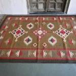 olive green wool dhurrie rug flatweave texture