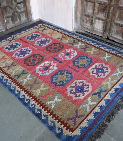 reversible dusty rose wool rug handmade Jodhpur