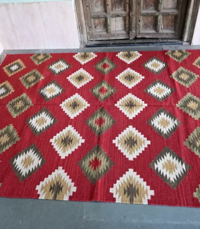 reversible red wool rug handmade Jodhpur