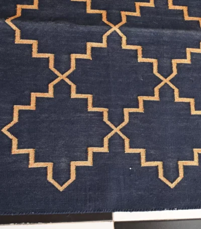 reversible navy blue cotton rug handmade Jodhpur