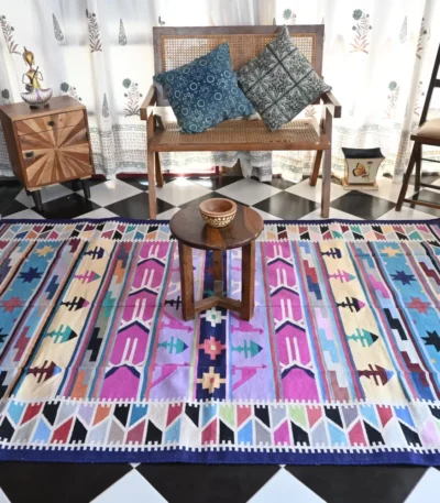 multi-color cotton dhurrie rug flatweave texture