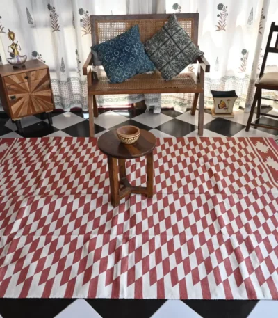dusty rose cotton dhurrie rug flatweave texture