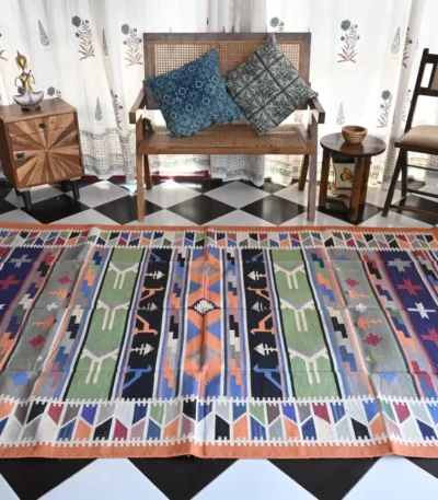 multi-color cotton dhurrie rug flatweave texture