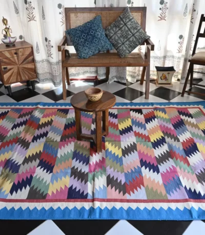 multi-color cotton dhurrie rug flatweave texture